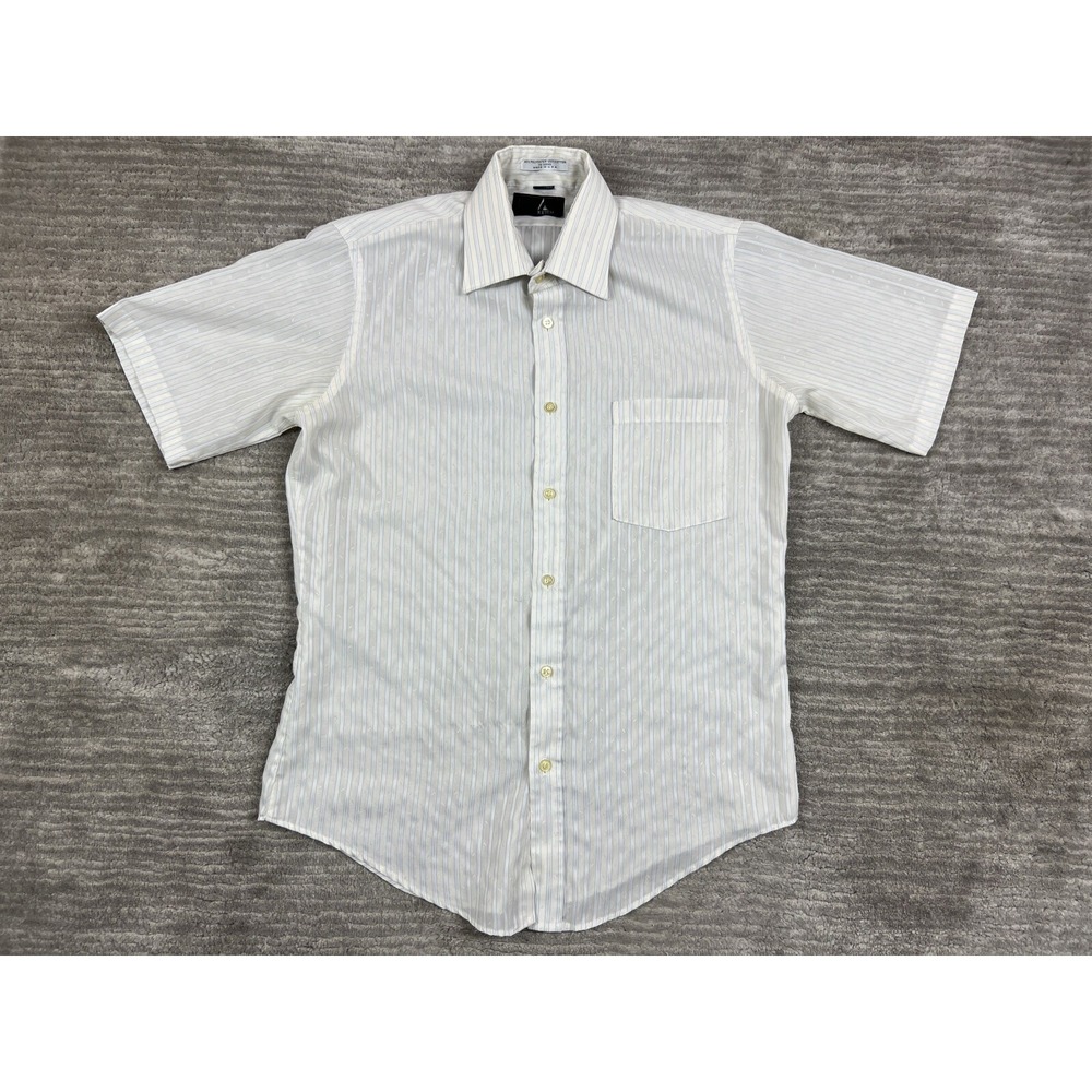 Ketch Button Up Shirt Mens 15 White Blue Stripe Short Sleeve Vintage Made in USA